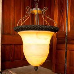 #42271 - Bronze&nbsp;Chandelier&nbsp;with&nbsp;Large&nbsp;Alabaster&nbsp;Globe&nbsp;image