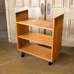 #52112 - Vintage&nbsp;Rolling&nbsp;Wood&nbsp;Library&nbsp;Book&nbsp;Cart&nbsp;image