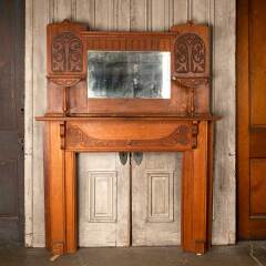 #52730 - Antique&nbsp;Oak&nbsp;Fireplace&nbsp;Mantel&nbsp;w/&nbsp;Over&nbsp;Mirror&nbsp;image