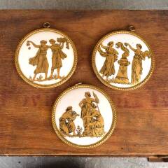 #54135 - Set&nbsp;of&nbsp;3&nbsp;Enameled&nbsp;Plaster&nbsp;&&nbsp;Brass&nbsp;Medallions&nbsp;image