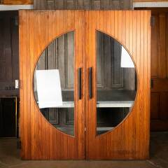 #54744 - 69x83&nbsp;Vintage&nbsp;Wood&nbsp;Doors&nbsp;w.&nbsp;Crescent&nbsp;Lites image