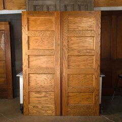 #55164 - 62x84&nbsp;Antique&nbsp;Oak&nbsp;5&nbsp;Panel&nbsp;Pocket&nbsp;Doors&nbsp;image