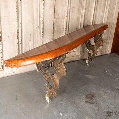 #55222 - Antique&nbsp;Wood&nbsp;Shelf&nbsp;w/&nbsp;Ornate&nbsp;Iron&nbsp;Brackets&nbsp;image