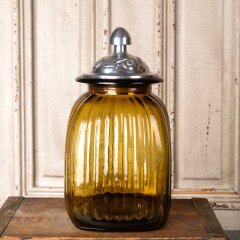 #55496 - Modern&nbsp;Ribbed&nbsp;Glass&nbsp;Container&nbsp;w/&nbsp;Metal&nbsp;Lid&nbsp;image