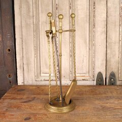 #55944 - Antique&nbsp;3&nbsp;Pc.&nbsp;Brass&nbsp;Fireplace&nbsp;Tool&nbsp;Set&nbsp;&&nbsp;Stand&nbsp;image