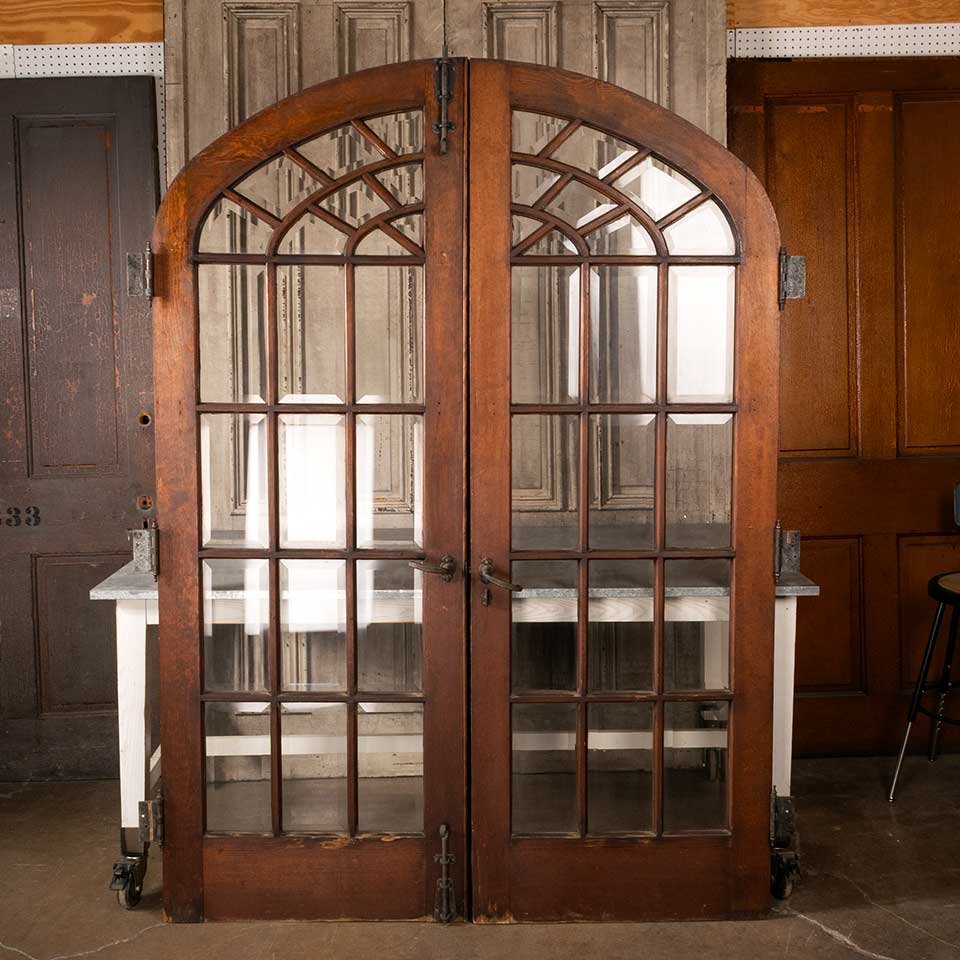 60x84 Antique Arched French Entry Doors image 1