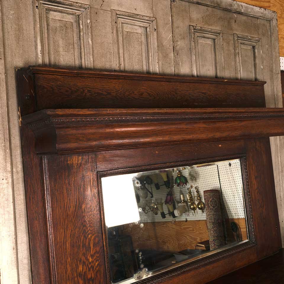 60x89 Antique Oak Fireplace Mantel w/ Mirror image 3