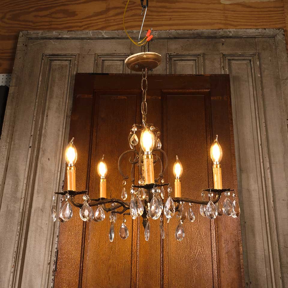 21" Antique 5 Bulb Chandelier Light Fixture image 1