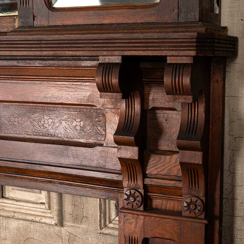 66x90 Antique Oak Fireplace Mantel w/ Mirror image 5