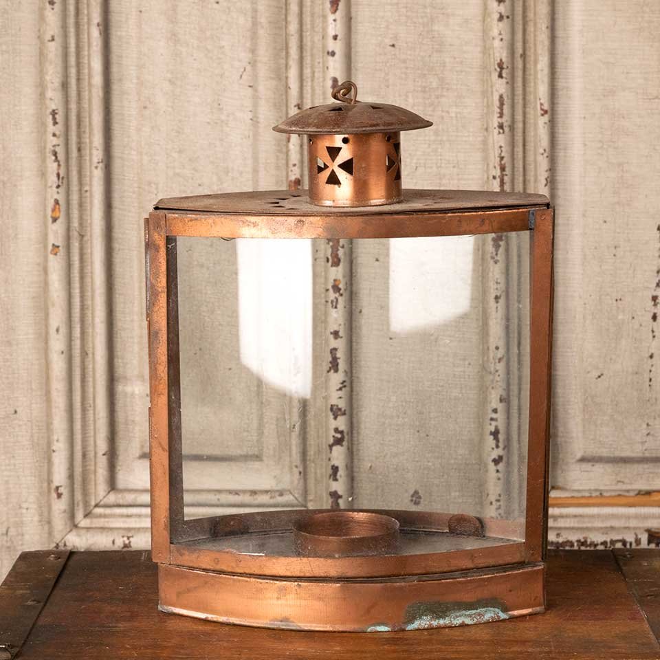 8x14 Copper & Glass Lantern Candle Holder image 1