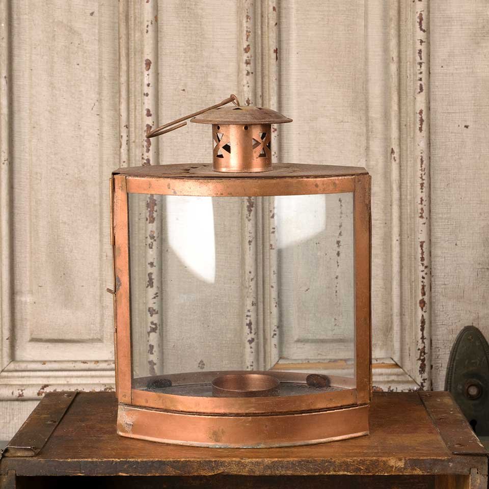 8x14 Copper & Glass Lantern Candle Holder image 1