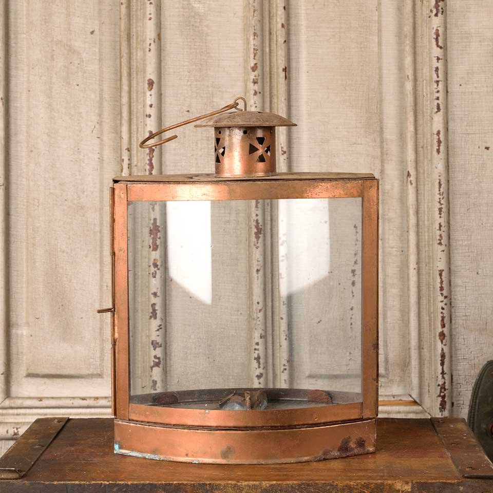8x14 Copper & Glass Lantern Candle Holder image 1