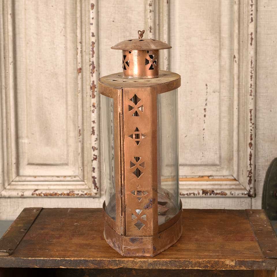 8x14 Copper & Glass Lantern Candle Holder image 3