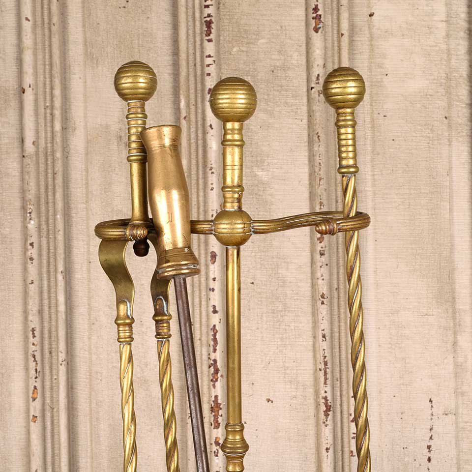 Antique 3 Pc. Brass Fireplace Tool Set & Stand image 3