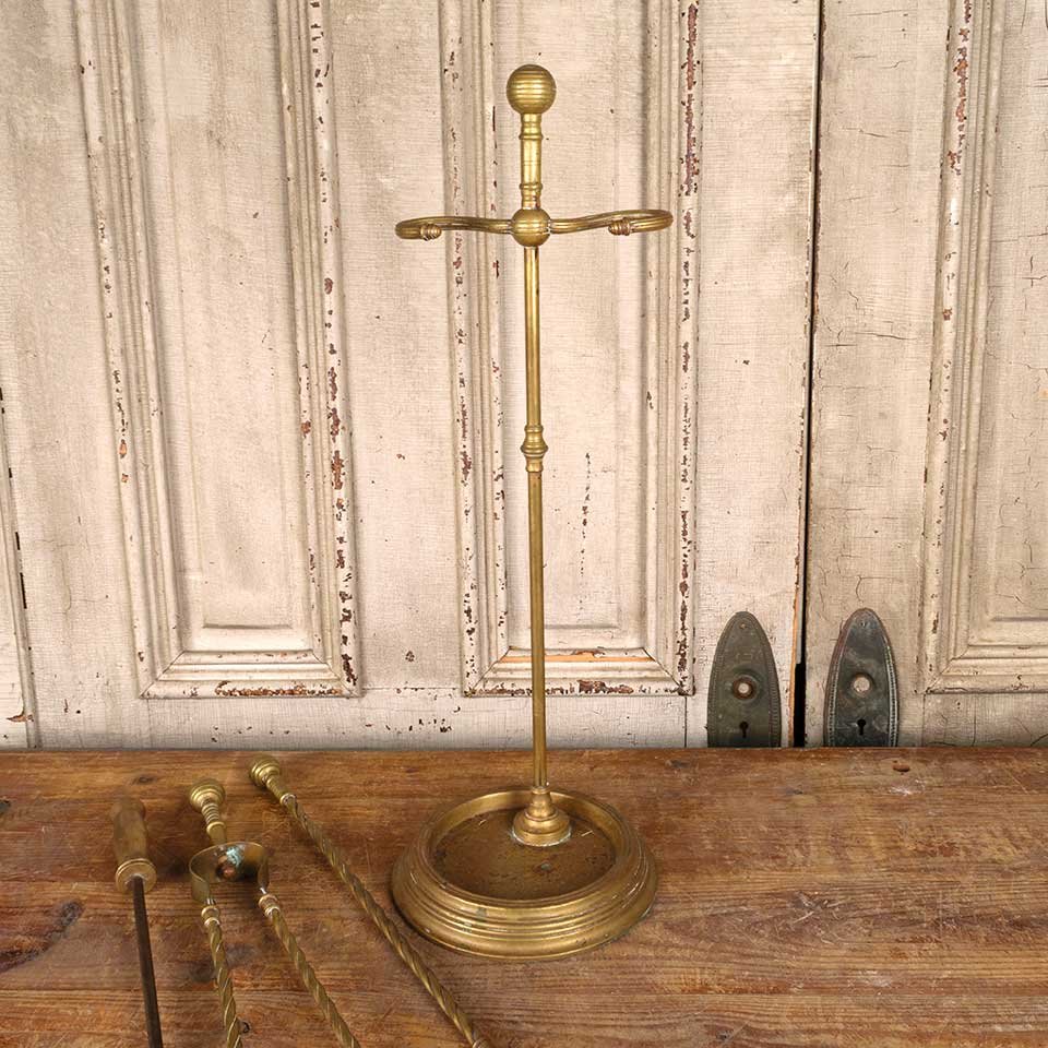 Antique 3 Pc. Brass Fireplace Tool Set & Stand image 5