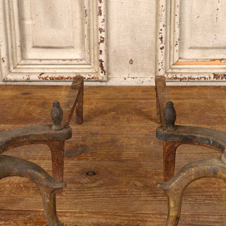 Antique Brass & Cast Iron Fireplace Andirons image 5