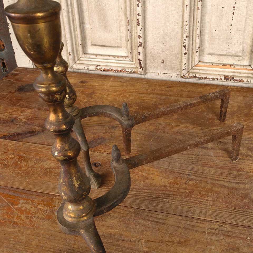 Antique Brass & Cast Iron Fireplace Andirons image 7