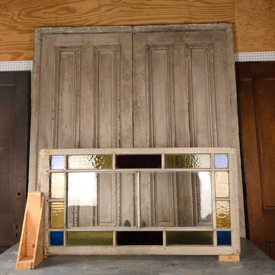 27x52 Antique Colored Glass Window Sash image 1