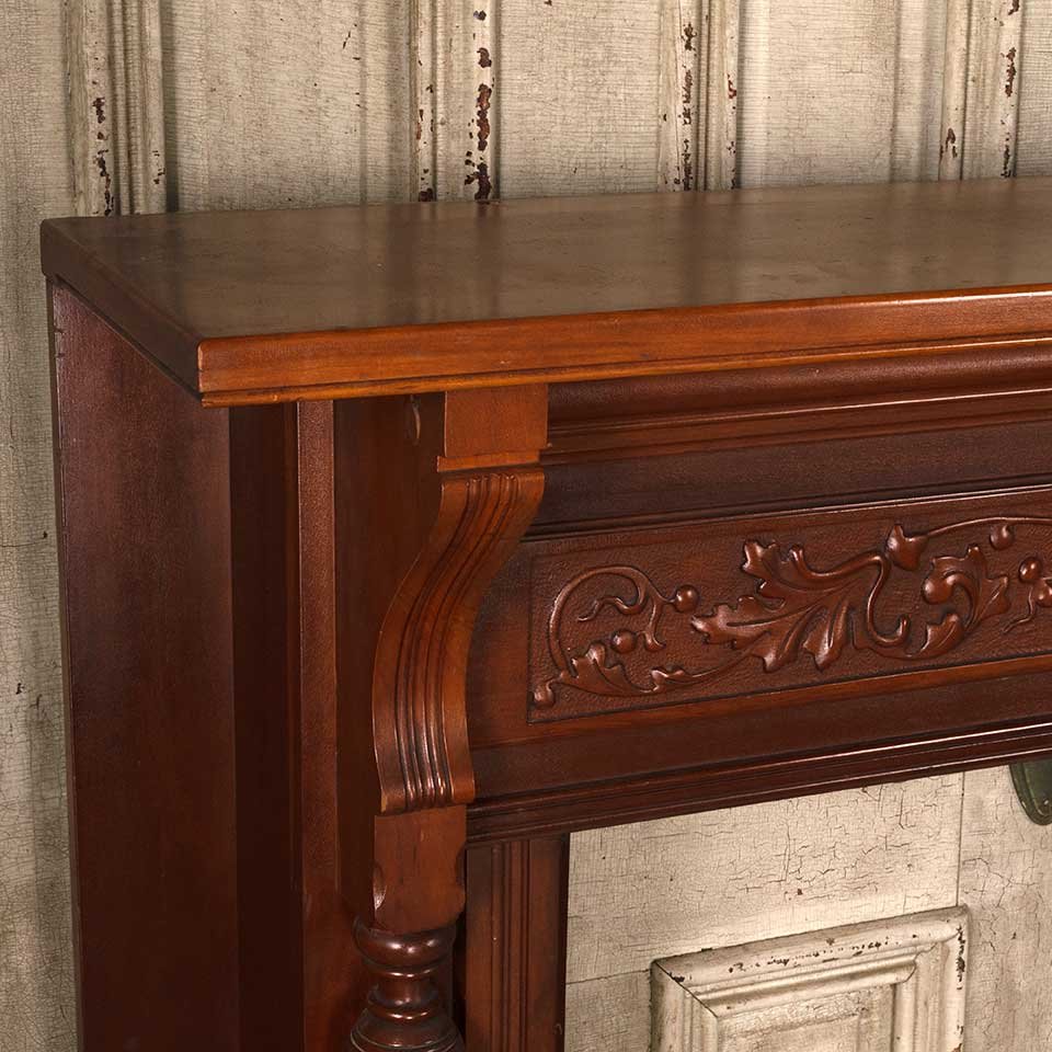60x48 Antique Carved Wood Fireplace Mantel image 2