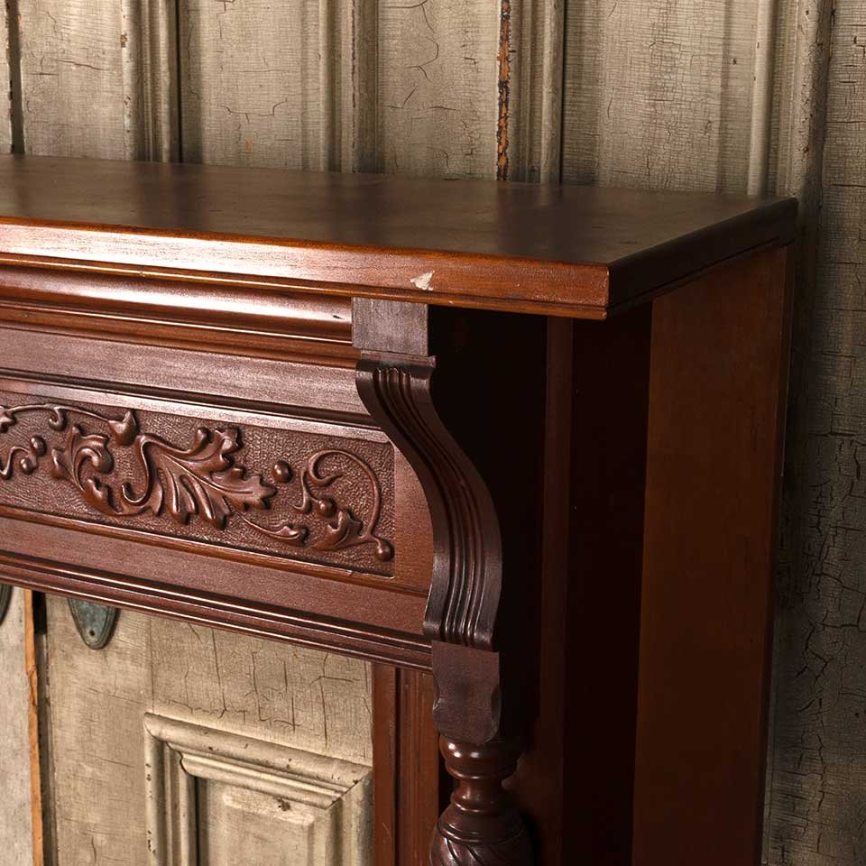 60x48 Antique Carved Wood Fireplace Mantel image 6