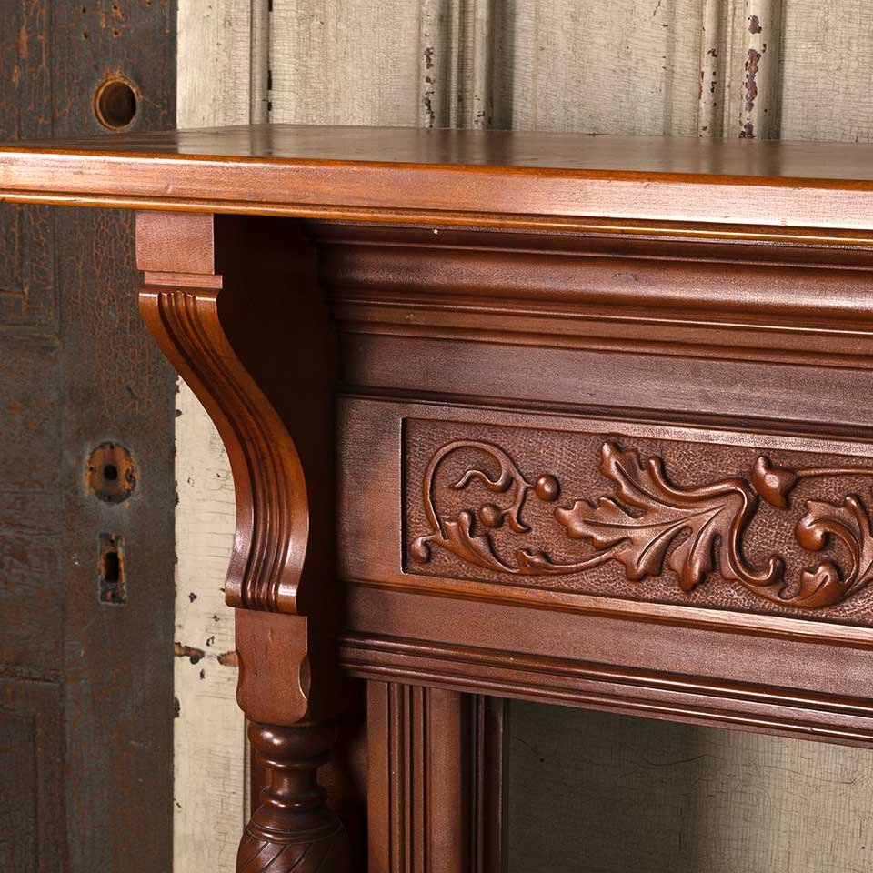 60x48 Antique Carved Wood Fireplace Mantel image 8