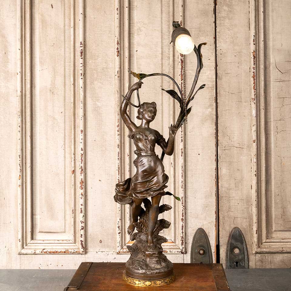 24" Art Nouveau Figural Newel Post Lamp image 2