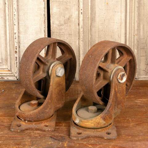 #12715 Antique Cast Iron Factory Cart Caster Wheels image 6