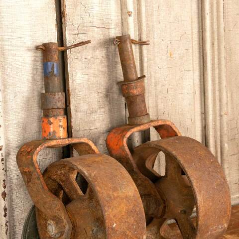 #12716 Antique Cast Iron Factory Cart Caster Wheels image 2