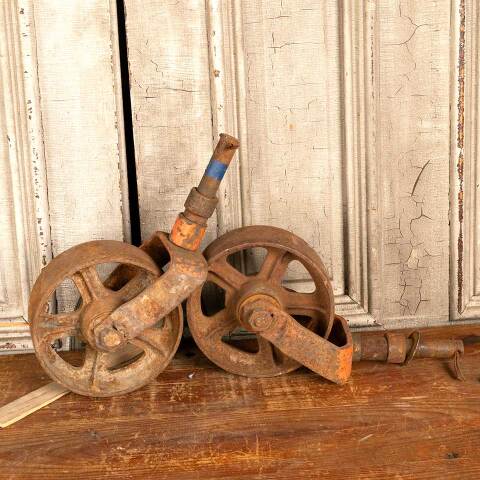 #12716 Antique Cast Iron Factory Cart Caster Wheels image 4