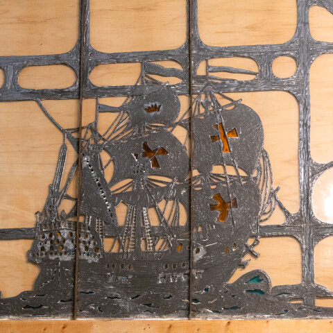 #40668 Antique Leaded Glass Solder Sculpture Panels image 5