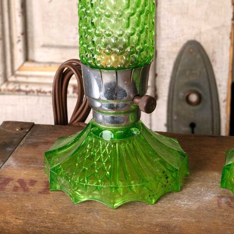 #41151 Antique Art Deco Green Glass Torpedo Lamps image 2