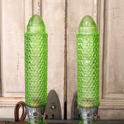 #41151 Antique Art Deco Green Glass Torpedo Lamps image 3
