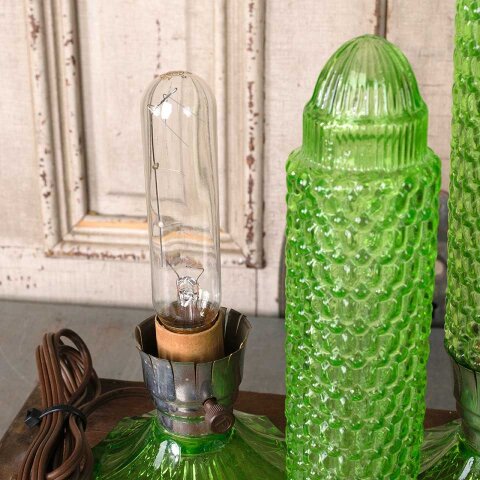 #41151 Antique Art Deco Green Glass Torpedo Lamps image 6
