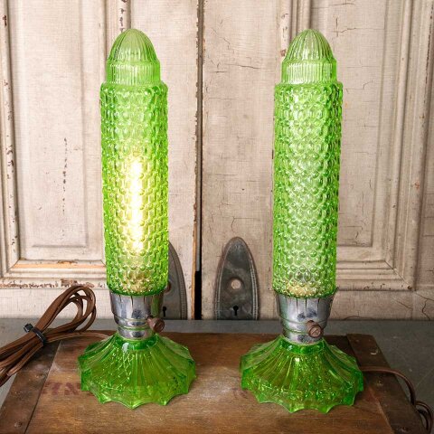#41151 Antique Art Deco Green Glass Torpedo Lamps image 7
