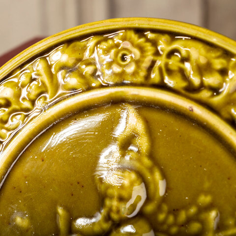 #41518 Antique Majolica Pottery Trivet Plate image 3