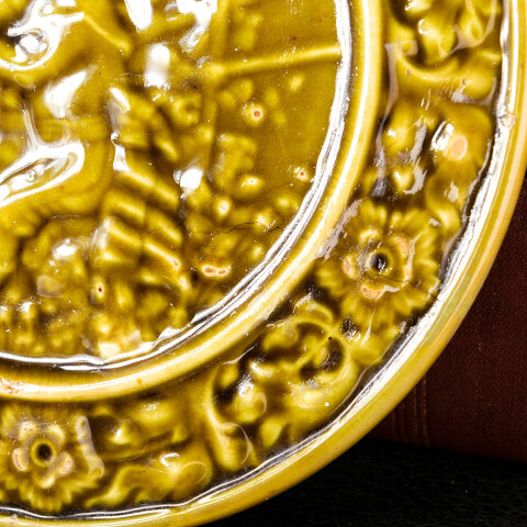 #41518 Antique Majolica Pottery Trivet Plate image 4