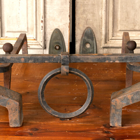 #42889 Antique Cannonball Fireplace Andirons image 3