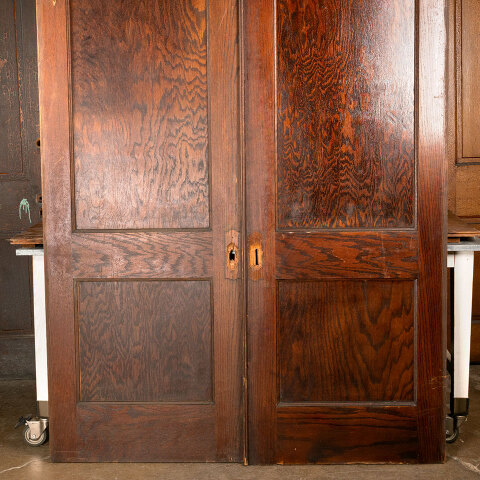 #44091 61x90 Antique 2 Panel Oak Pocket Doors image 3