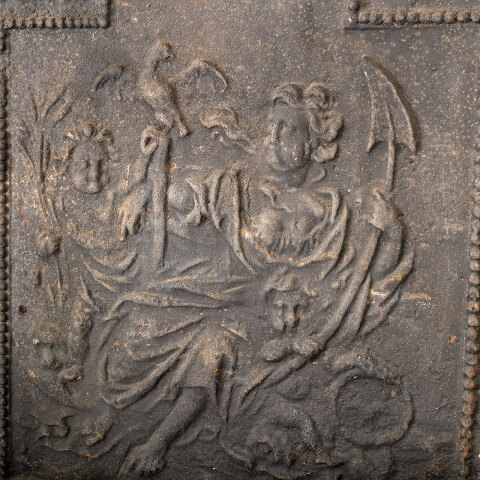 #44119 Antique Cast Iron Figural Fireplace Fireback image 6