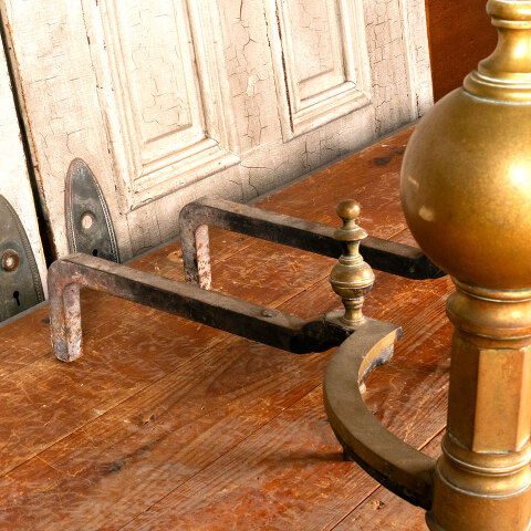 #45248 Antique Brass Fireplace Andirons image 6