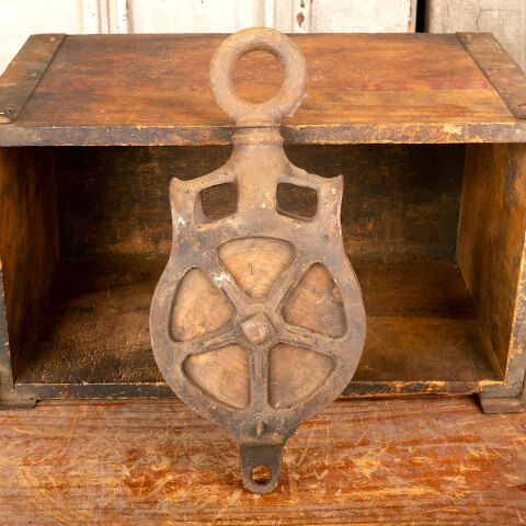 #45407 Antique Wood & Cast Iron Barn Pulley image 4