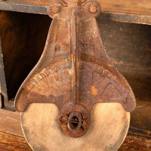 #45748 Antique Cast Iron & Wood Barn Pulley image 5