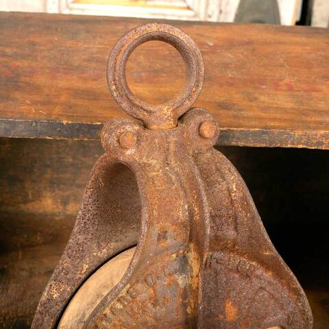 #45748 Antique Cast Iron & Wood Barn Pulley image 6