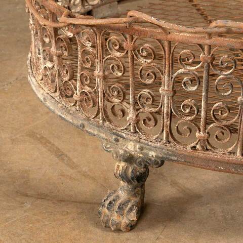 #45974 Antique Footed Wrought Iron Oval Basket image 3