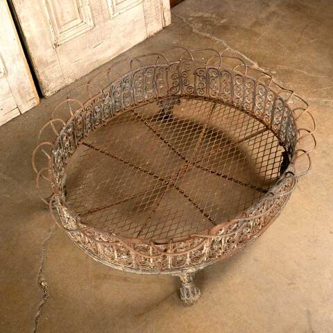 #45974 Antique Footed Wrought Iron Oval Basket image 5