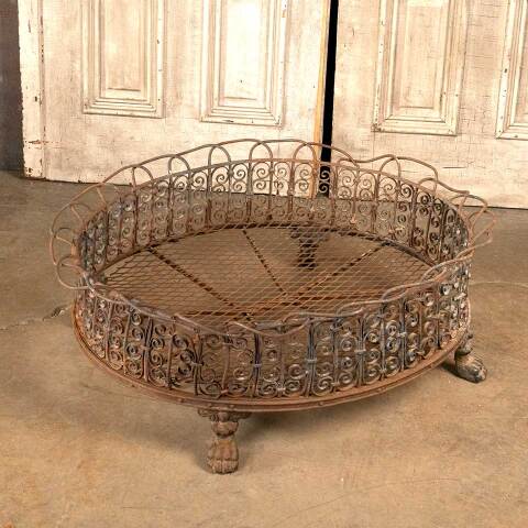 #45974 Antique Footed Wrought Iron Oval Basket image 7