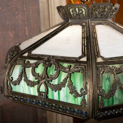 #46229 Antique Stained Slag Glass Chandelier image 5