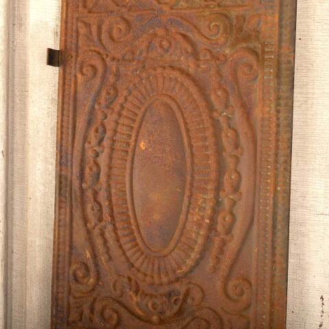 #46465 Antique Rusty Pressed Metal Fireback Panel image 3