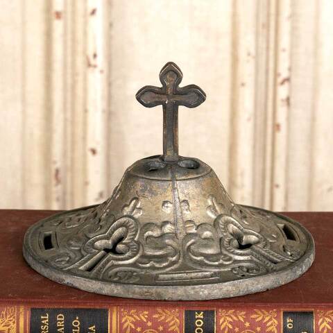 #46543 Vintage Metal Incense Burner Lid with Cross image 2
