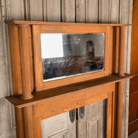 #46907 Antique Oak Fireplace Mantel with Mirror image 2